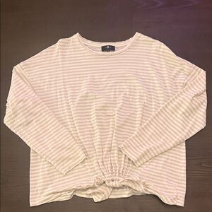 7 For All Mankind Tan and White Stripe Front Knot Long Sleeve Knit Top